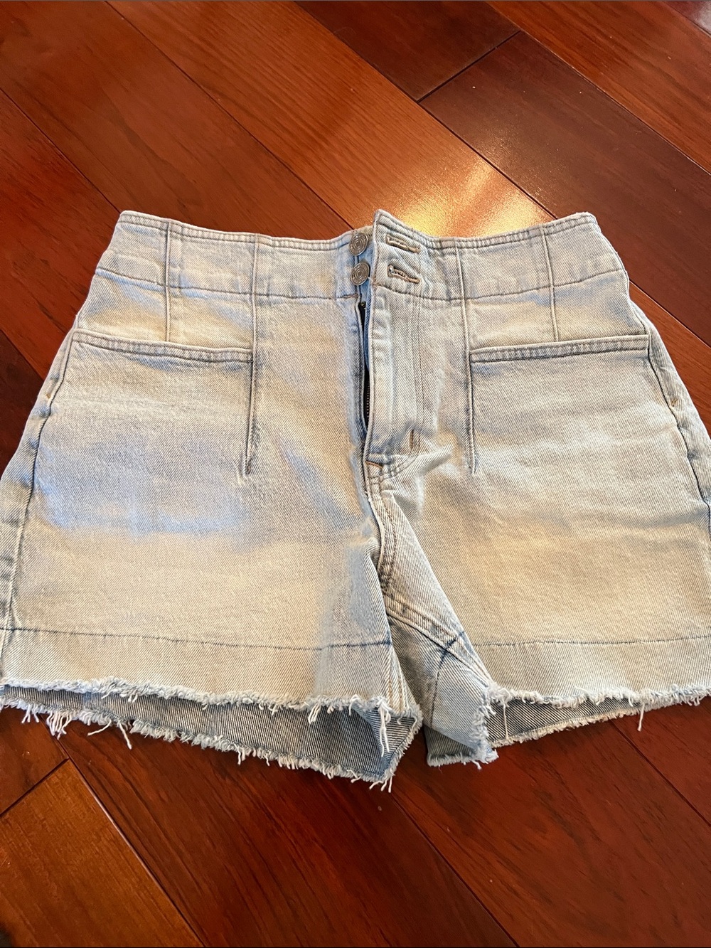 Maurices Light Blue High-Rise Frayed Hem Denim Shorts